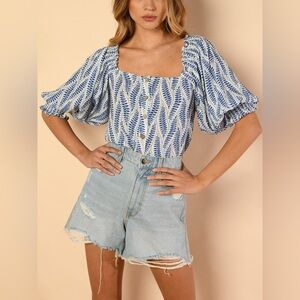 Hutch Ophelia Top Blue White Size Medium New NWT Anthropologie